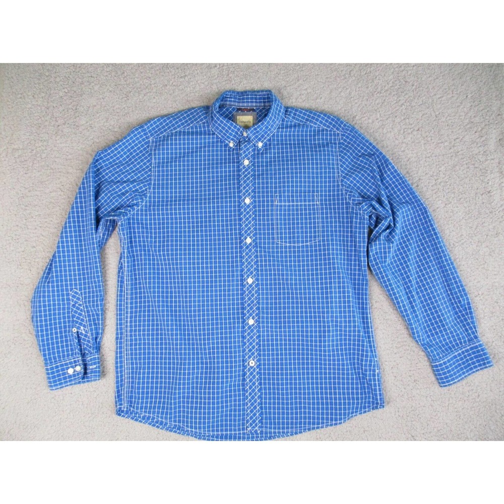 GH Bass Shirt Men's Large Blue Slim Fit Button Down Casual Plaid Long Sleeve